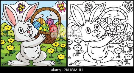 Bunny and Basket of Easter Eggs Illustration Stock Vector