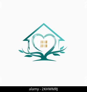 Illustration of a tree with a heart in the shape of a house Stock Vector