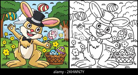 Bunny Juggling Easter Eggs Coloring Illustration Stock Vector