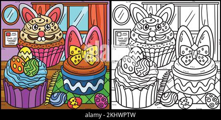 Easter Cupcakes Coloring Page Illustration Stock Vector