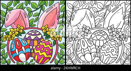Easter Eggs Bunny Headband Coloring Illustration Stock Vector