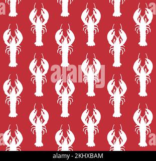 Vector seamless pattern of hand drawn lobster silhouette isolated on red background Stock Vector