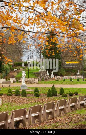 November at Carfin Grotto, Carfin, near Motherwell in North Lanarkshire, is Scotland's National Shrine to Our Lady of Lourdes Stock Photo