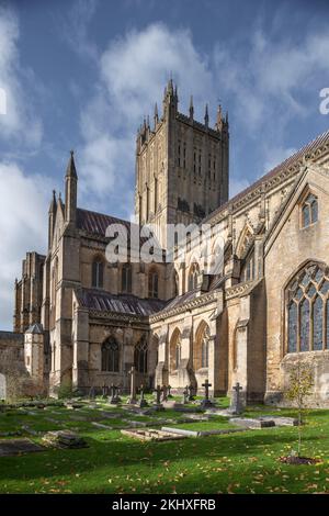 The Central Tower, Nave and South Transept Seen From the Cloister Garth. Stock Photo