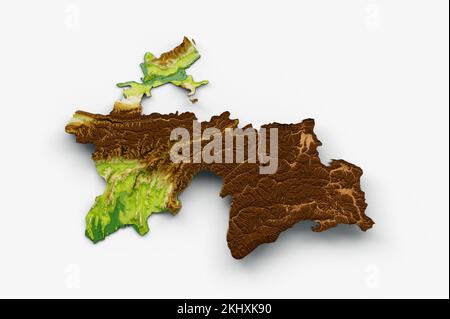 The Tajikistan map shaded relief isolated on a white background Stock Photo