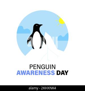 Penguin Awareness Day. Cute animal on an iceberg Stock Vector