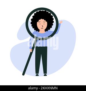 A woman is making observations with a magnifying glass Stock Vector