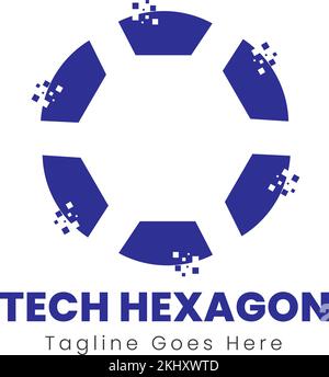 Blue Tech HEXAGON Logo Template Stock Vector