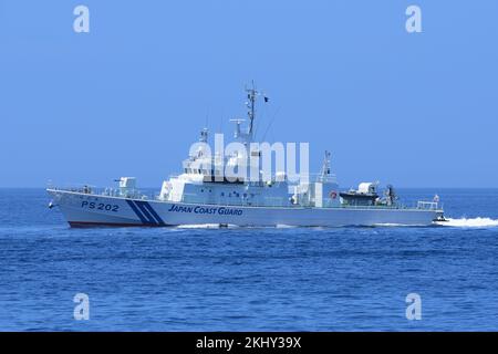 Kyoto Prefecture, Japan - July 25, 2014: Japan Coast Guard Hotaka (PS-202), Tsurugi-class patrol vessel. Stock Photo