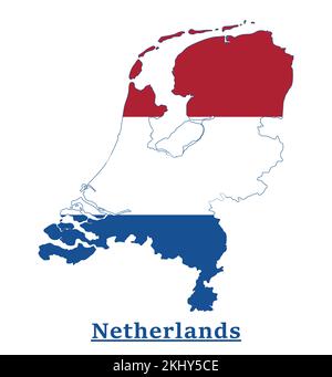 A vector illustration of the Dutch national flag design inside the map of The Netherlands on a white background Stock Vector
