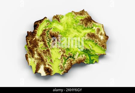 The North Macedonia map shaded relief isolated on a white background Stock Photo