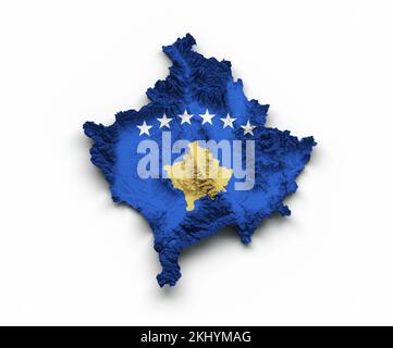 The Kosovo map with the flag isolated on a white background Stock Photo