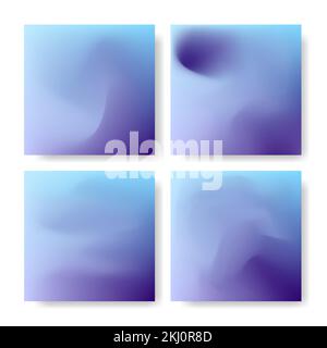 Set vector hologram backgrounds. Minimalist dreamy wallpaper pack. Social media square post template in pale blue and purple color. Lovely modern art Stock Vector