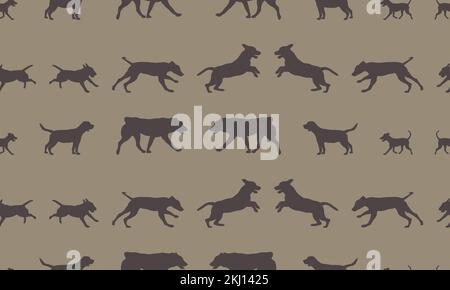 Seamless pattern. Silhouette dogs different breeds in various poses. Endless texture. Design for fabric, decor, wallpaper, wrapping paper. Stock Vector