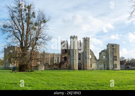 The Cowdray House Ruins in Cowdray Park, Midhurst, West Sussex, England, UK, during November Stock Photo