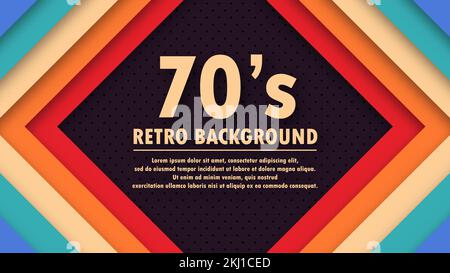 Abstract 1970's background with rhombus elements and retro colors. Realistic design in futuristic retro style background with perforation. Vector funk Stock Vector