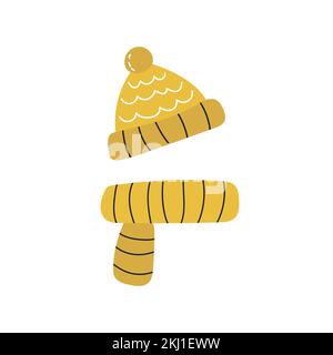 Yellow hat and carf vector stylized clipart. Autumn concept illustration for stickers and icons. Minimalistic children style, black and yellow color Stock Vector