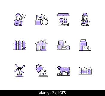 Farming and agriculture - modern colorful line design style icons Stock Vector