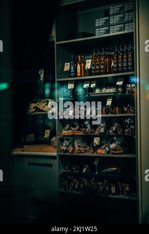 coffee shop at night seen from the window outside Stock Photo