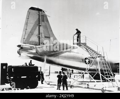 Project 22 - Operation Castle (Bikini/Enewetak) Test Activities. B-36 Decontamination Washdown. Photographs of Atmospheric Nuclear Testing at Pacific Island and Nevada Test Sites. Stock Photo