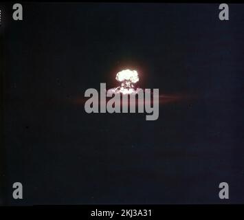 Project 30-18 - Operation Upshot/Knothole (Nevada Test Site) Detonation. NANCY fireball, aerial view. Photographs of Atmospheric Nuclear Testing at Pacific Island and Nevada Test Sites. Stock Photo