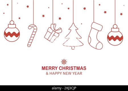 Hand drawn merry christmas decorative design background items from above Stock Vector