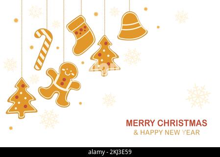 Christmas decorative background with gingerbread design on the left Stock Vector