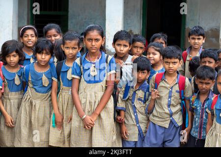 Group of school Children's standing  at school Stock Photo