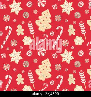 Winter seamless patterns with gingerbread cookies. Awesome holiday vector background. Christmas repeating texture Stock Vector