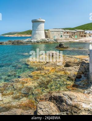 A beautiful view in the village of Tollare on a summer morning, near Ersa, in Cap Corse, Corsica, France. Stock Photo