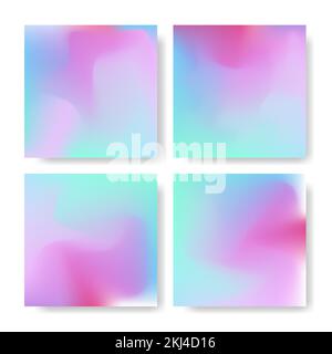 Dreamy mesh gradient backgrounds set. Aesthetic social media square post template collection in pink, violet and blue color. Abstract modern art cover Stock Vector