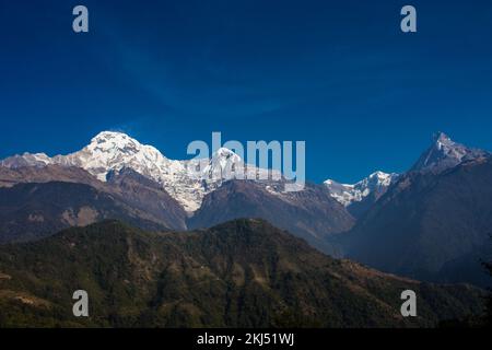 Mardi Himal, Mt. Machhapuchhare, Annapurna mountain seen during Annapurna Base Camp Trekking Nepal Stock Photo