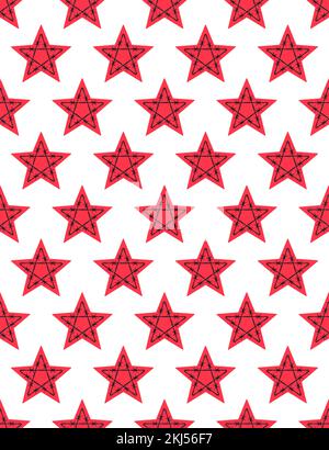 Seamless pattern of an abstract barbed wire red five-pointed star Stock Vector