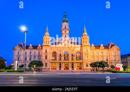 Gyor, Hungary - July 31, 2022: View of the town hall at night. Stock Photo