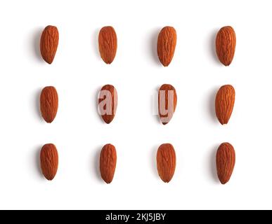 Set of ralmond nuts isolated on white background. Stock Photo