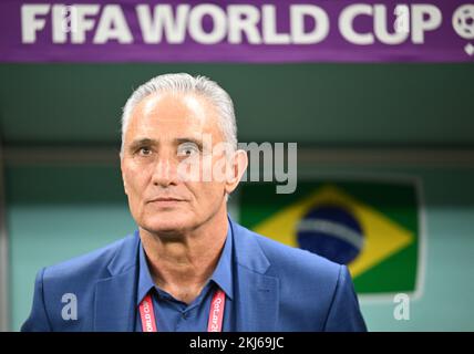 Lusail, Qatar. 24th Nov, 2022. Soccer: World Cup, Brazil - Serbia, Preliminary round, Group G, Matchday 1, Lusail Iconic Stadium, Coach Tite of Brazil is waiting for the match to start. Credit: Robert Michael/dpa/Alamy Live News Stock Photo