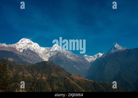 Mardi Himal, Mt. Machhapuchhare, Annapurna mountain seen during Annapurna Base Camp Trekking Nepal Stock Photo