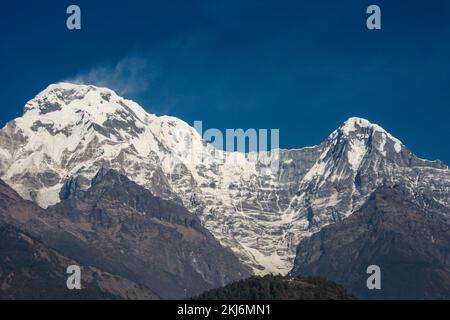 Mardi Himal, Mt. Machhapuchhare, Annapurna mountain seen during Annapurna Base Camp Trekking Nepal Stock Photo