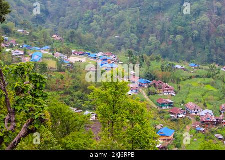 Village of Khewang Taplejung on the way to kanchenjunga base camp in Nepal Stock Photo