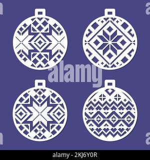 Template for laser cutting. Set of openwork Christmas balls. Vector Stock Vector