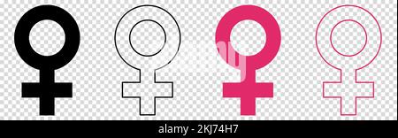 Female symbols. Feminism icons. Flat and line art style. Vector illustration isolated on transparent background Stock Vector