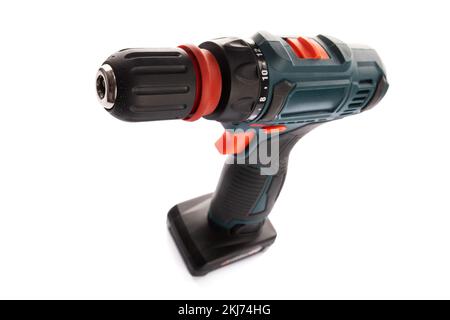 Cordless drill screwdriver isolated on white background. Professional tool Stock Photo