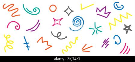 Fun colorful line doodle shape icons. Design for children or party celebration with basic shapes Stock Vector