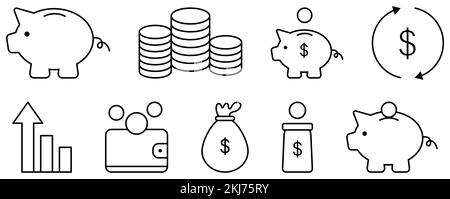 Set of income line icons. Symbol for website design, logo, app, UI. Vector illustration, EPS10 Stock Vector