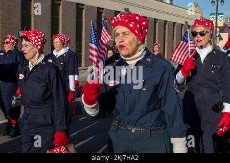Detroit, Michigan, USA. 24th Nov, 2022. The Rosies Drill Team at Detroit's Thanksgiving Day parade, officially America's Thanksgiving Parade. Credit: Jim West/Alamy Live News Stock Photo