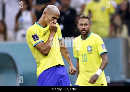 LUSAIL CITY - Richarlison of Brazil celebrates the 1-0 during the FIFA World Cup Qatar 2022 group G match between Brazil and Serbia at Lusail Stadium on November 24, 2022 in Lusail City, Qatar. AP | Dutch Height | MAURICE OF STONE Credit: ANP/Alamy Live News Stock Photo