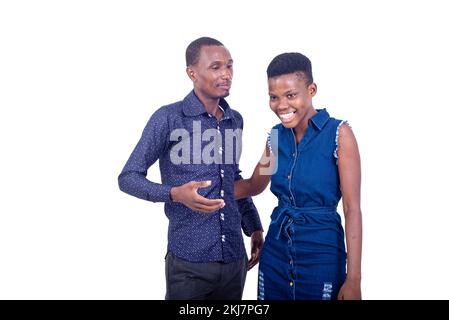 portrait of a beautiful young couple in love chatting together while smiling. Stock Photo