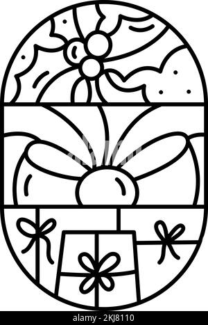 Christmas logo advent composition bow, gift boxes and holly berry. Hand drawn winter vector constructor in two half round frame and rectangle for Stock Vector