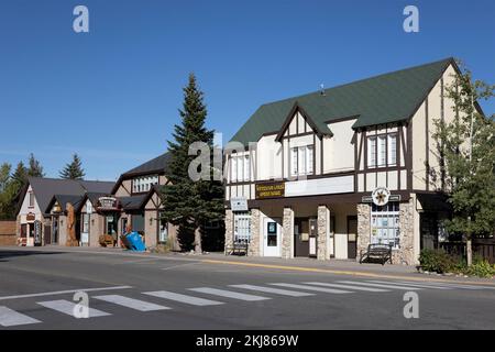Tourism businesses in Waterton, Alberta, Canada including the Waterton Opera House, Windflower Corner Coffee and Rocky Mountain General Store Stock Photo