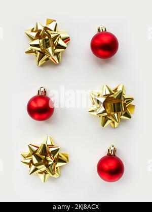 Christmas composition. Christmas red and golden decorations on white background. Flat lay, top view Stock Photo